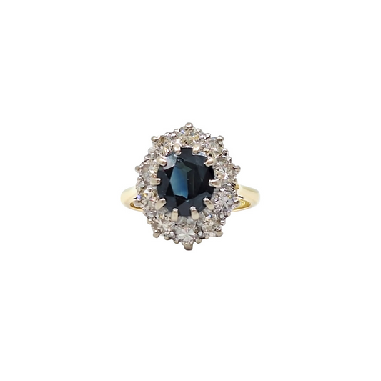 18ct Yellow Gold Sapphire & Diamond Cluster Ring