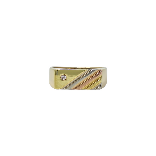 18ct Three Colour Gold Diamond Set Signet Ring