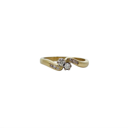 18ct Yellow Gold Two Stone Diamond Twist Ring