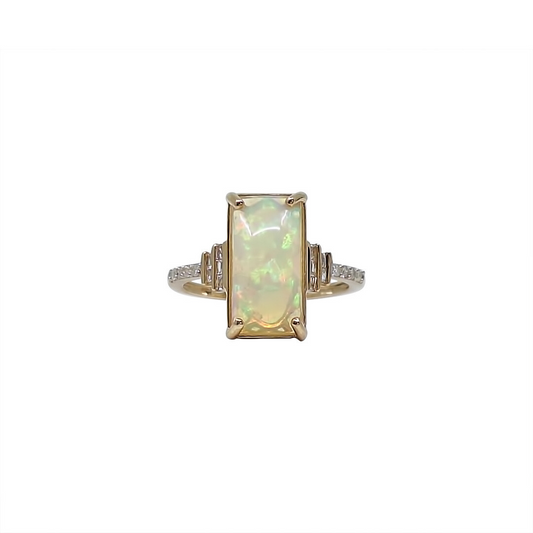 9ct Yellow Gold Opal & Diamond Ring