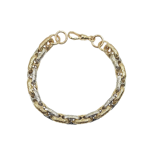 9ct Yellow & White Gold Fancy Marine Link Bracelet 9"