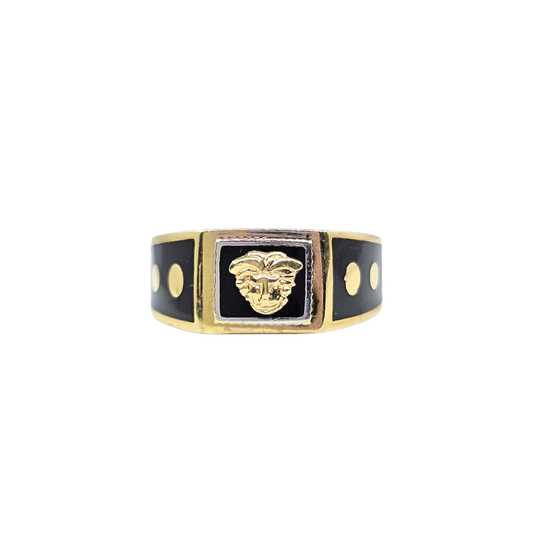 14ct Yellow Gold Black Versace Style Ring