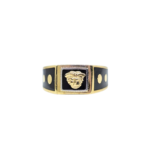 14ct Yellow Gold Black Versace Style Ring