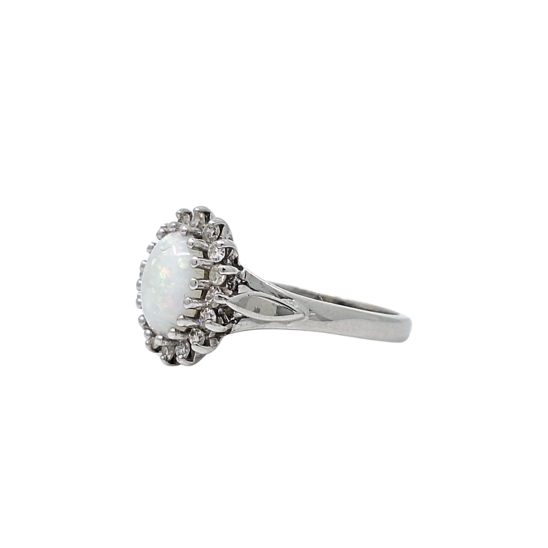 18ct White Gold Opal & Diamond Cluster Ring