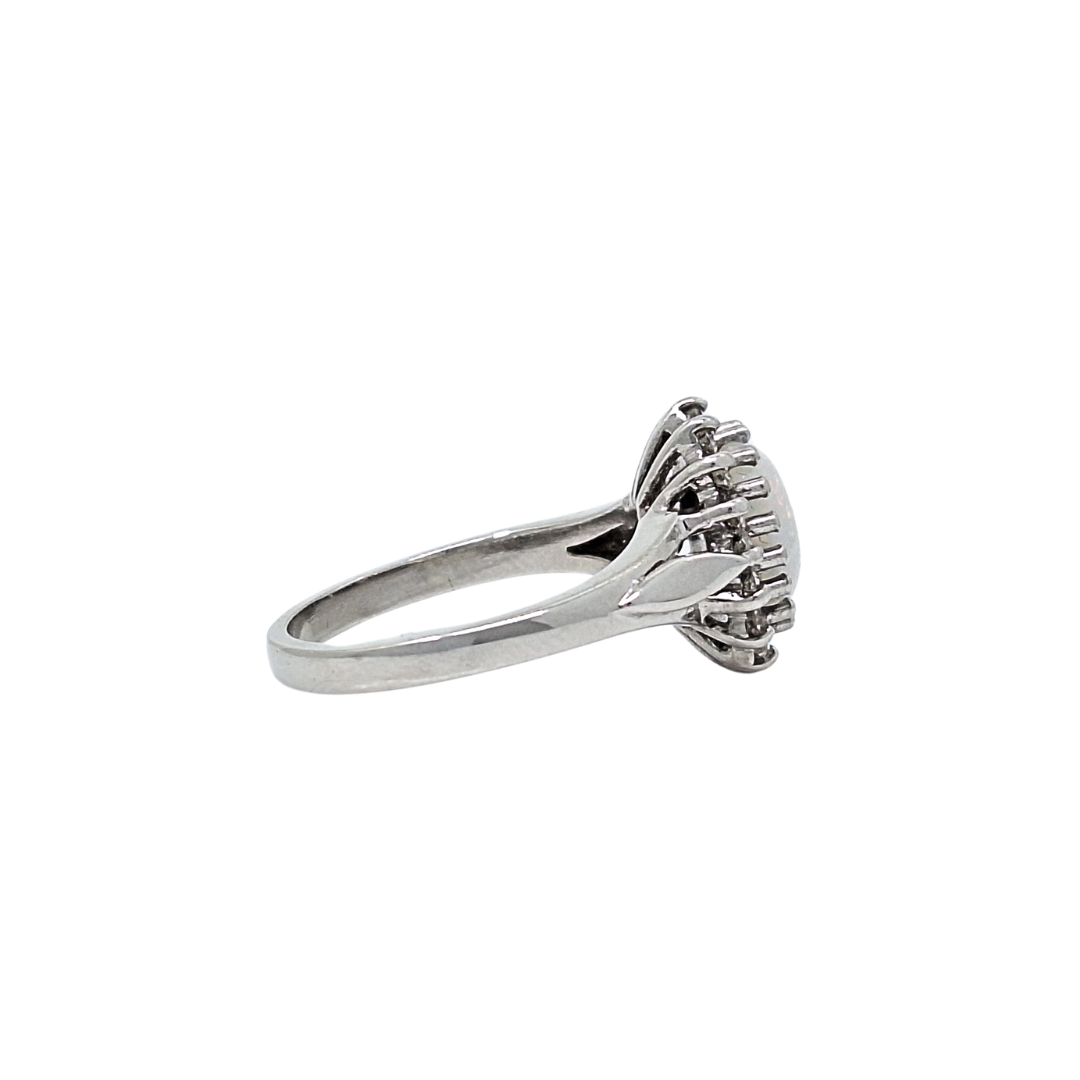 18ct White Gold Opal & Diamond Cluster Ring