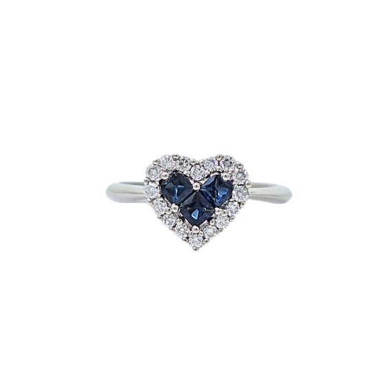14ct White Gold Sapphire & Diamond Heart Ring