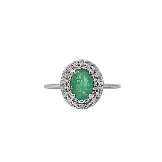 9ct White Gold Emerald & Diamond Halo Ring