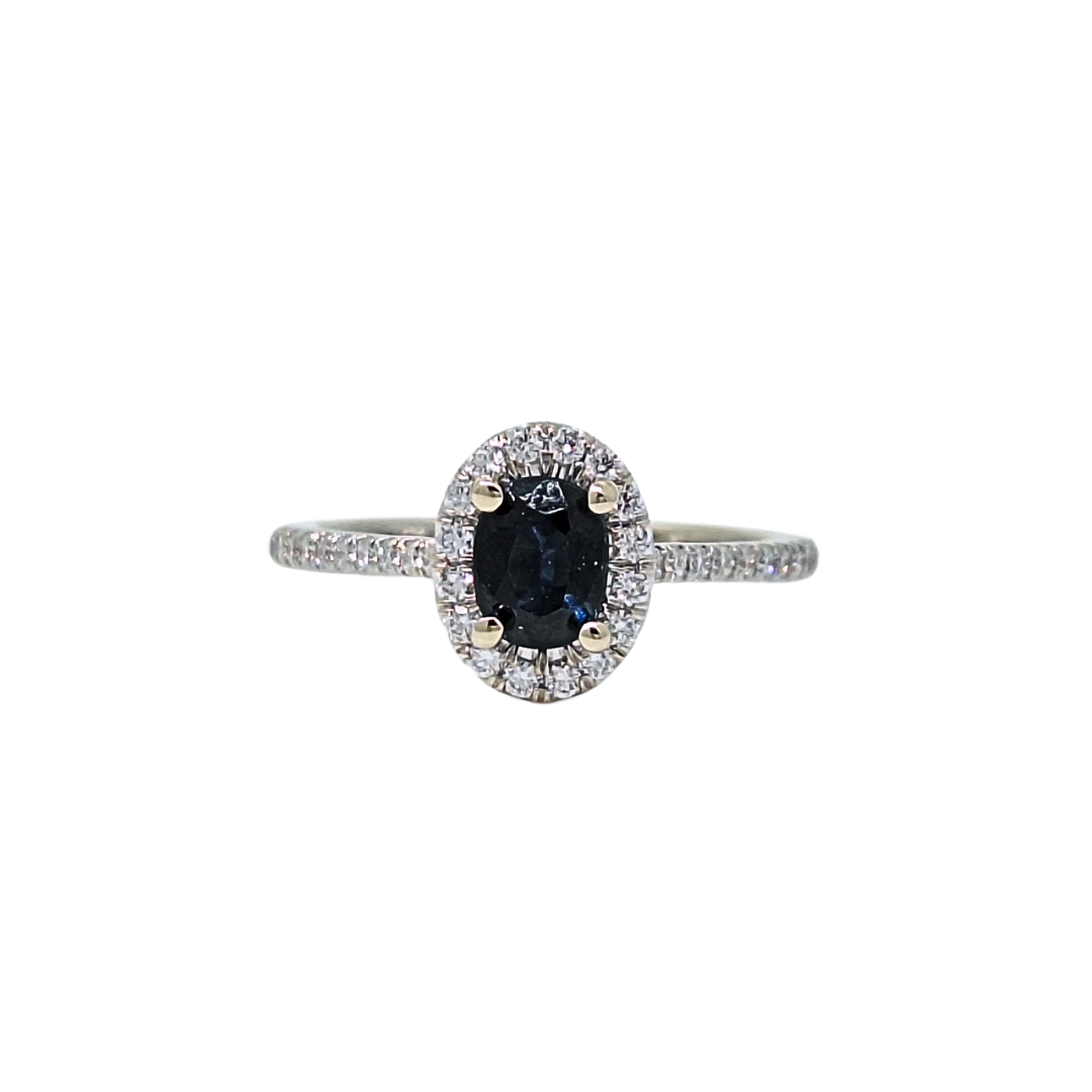 14ct White Gold Sapphire & Diamond Halo Ring