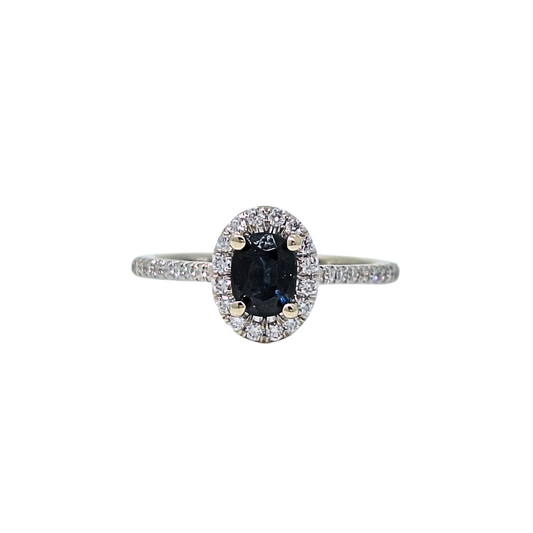 14ct White Gold Sapphire & Diamond Halo Ring