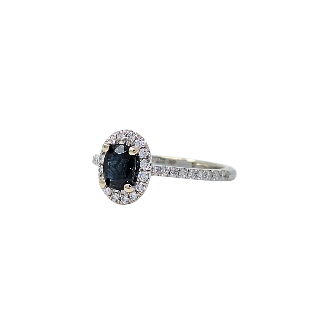 14ct White Gold Sapphire & Diamond Halo Ring