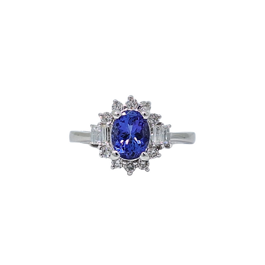 18ct White Gold Tanzanite & Diamond Cluster Ring
