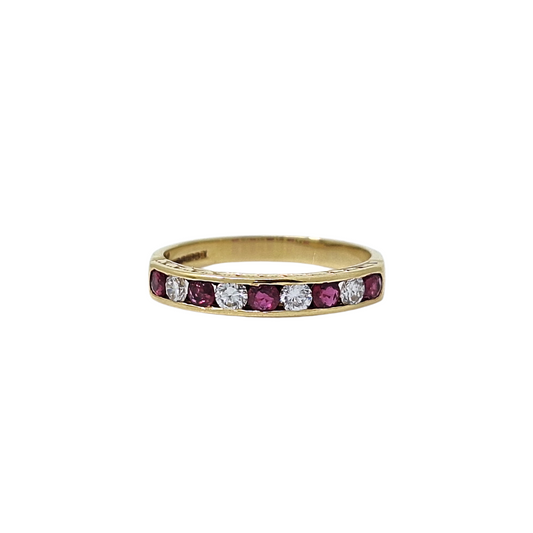 18ct Yellow Gold Rubellite & Diamond Eternity Ring