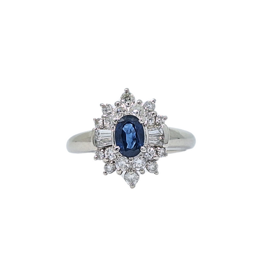 Platinum Sapphire & Diamond Cluster Ring