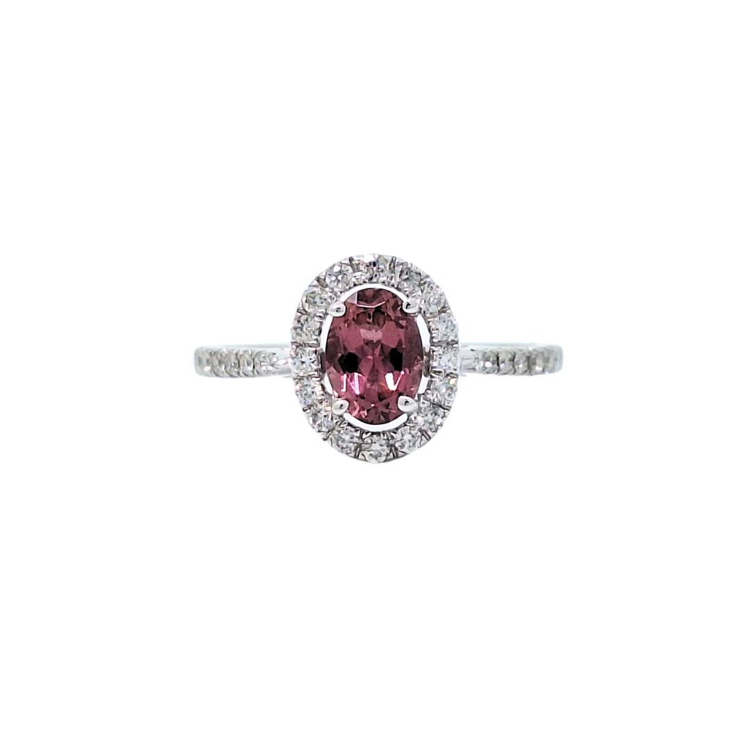 10ct White Gold Pink Tourmaline & Diamond Halo Ring & Diamond Eternity Ring