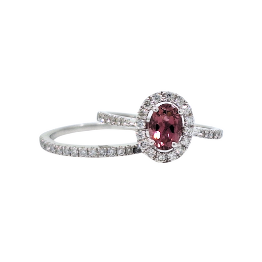 10ct White Gold Pink Tourmaline & Diamond Halo Ring & Diamond Eternity Ring