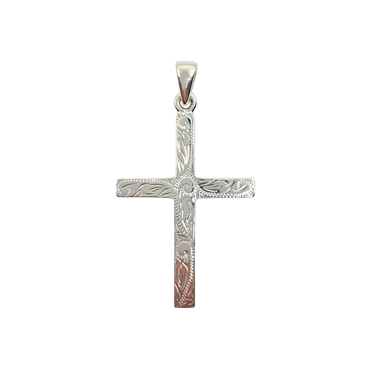 Silver Engraved Solid Cross Pendant