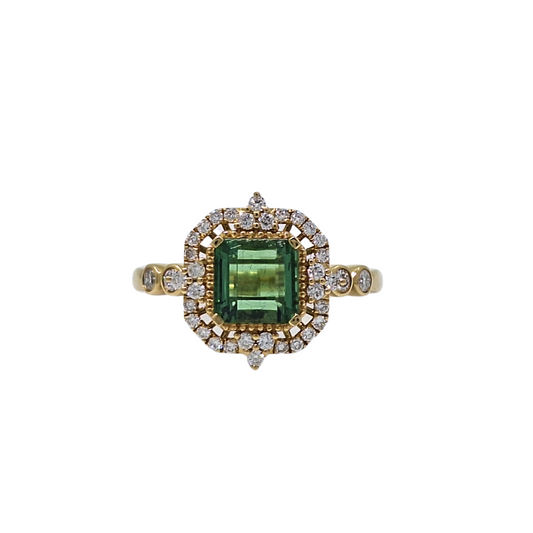 18ct Yellow Gold Tourmaline & Diamond Ring