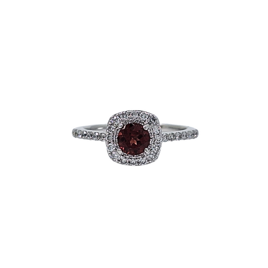 18ct White Gold Garnet & Diamond Ring