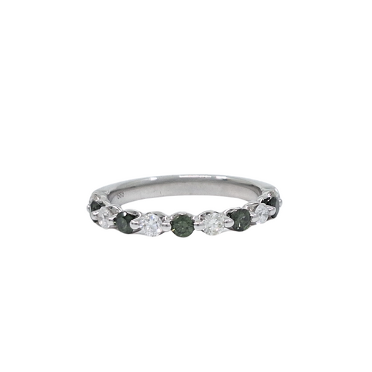 14ct White Gold Green Diamond & Diamond Eternity Ring