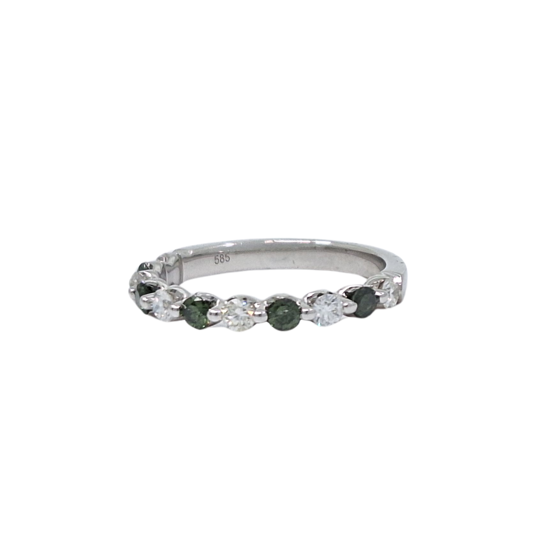 14ct White Gold Green Diamond & Diamond Eternity Ring
