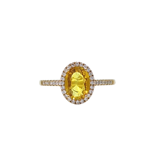 10ct Yellow Gold Citrine & Diamond Halo Ring