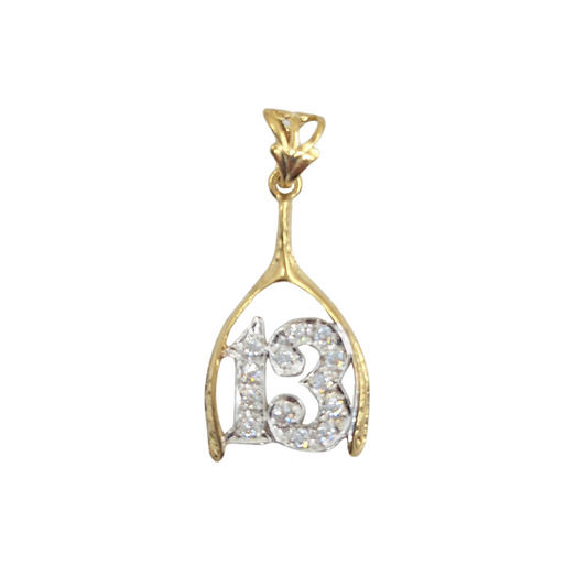 9ct Yellow Gold Cubic Zirconia 13 Wishbone Pendant
