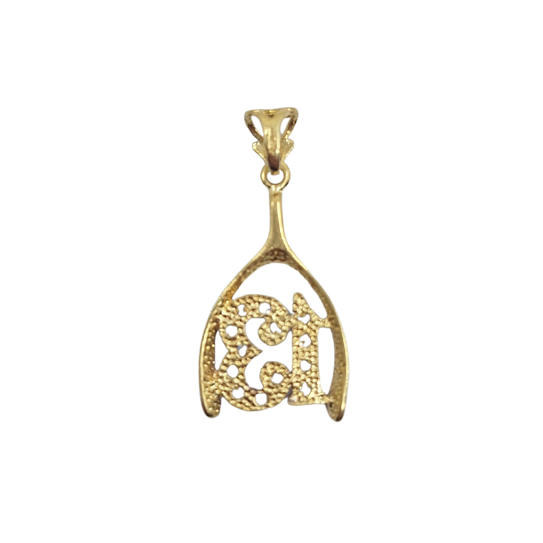 9ct Yellow Gold Cubic Zirconia 13 Wishbone Pendant