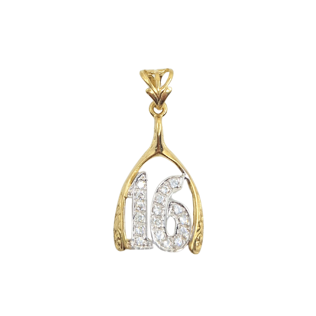 9ct Yellow Gold Cubic Zirconia 16 Wishbone Pendant