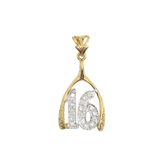 9ct Yellow Gold Cubic Zirconia 16 Wishbone Pendant