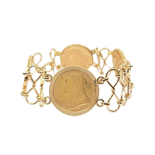 9ct/22ct Yellow Gold 4 Full Sovereign Bracelet