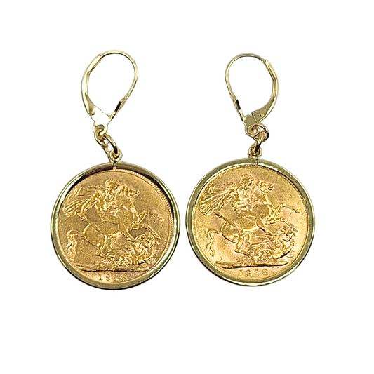 9ct/22ct Yellow Gold Full Sovereign Drop Earrings 1918 & 1928