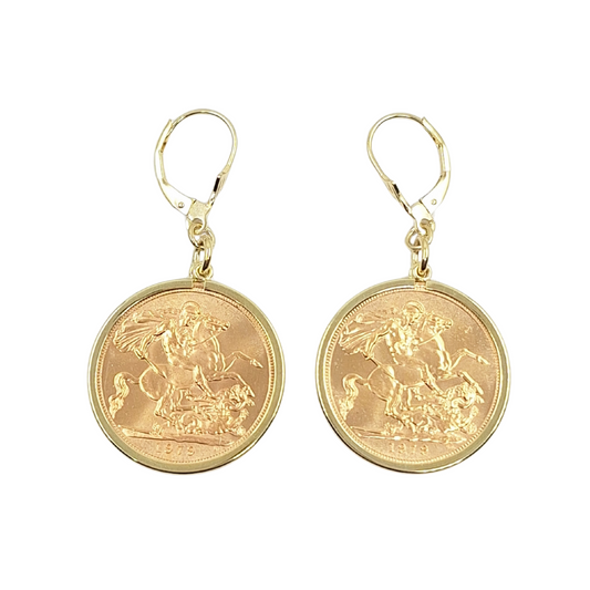 9ct/22ct Yellow Gold Full Sovereign Drop Earrings 1979