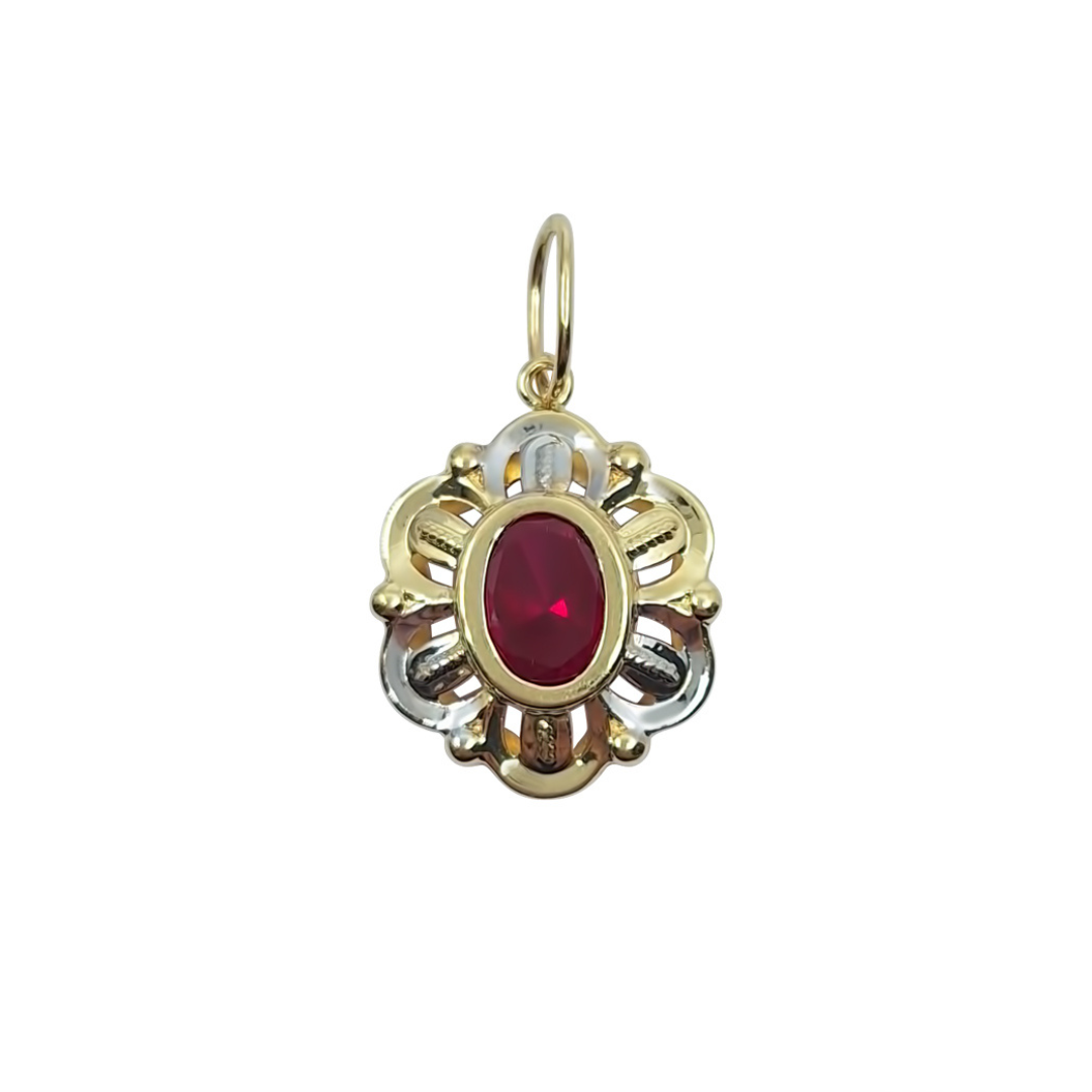 14ct 2 Colour Gold Red Cubic Zirconia Pendant