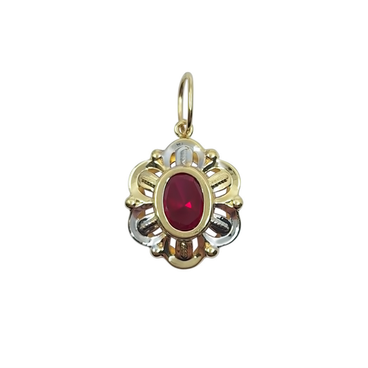14ct 2 Colour Gold Red Cubic Zirconia Pendant