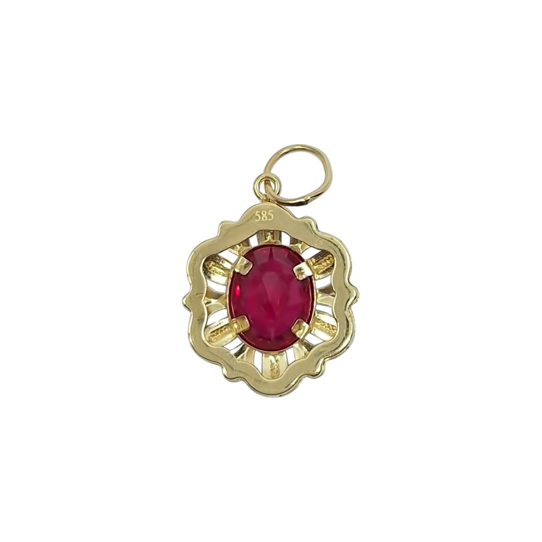14ct 2 Colour Gold Red Cubic Zirconia Pendant