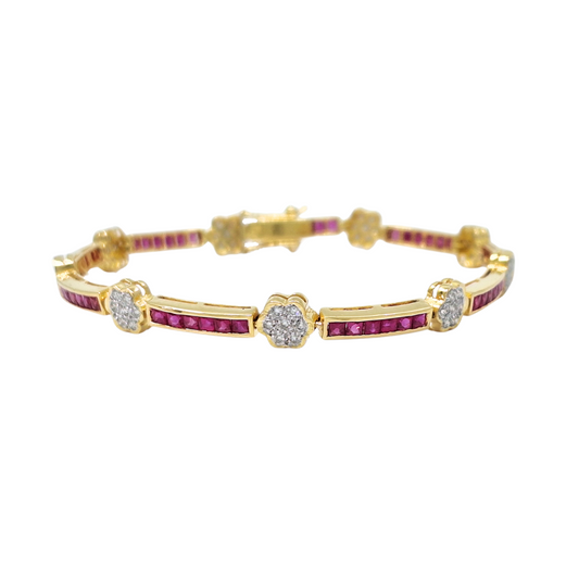 18ct Yellow Gold Ruby & Diamond Bracelet 7.5