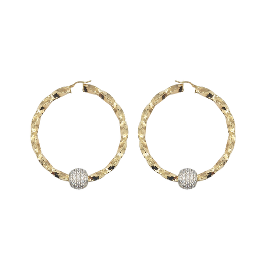 9ct Yellow Gold Large Twist CZ Ball Hoops