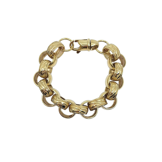 9ct Yellow Gold Pattern & Plain Belcher Bracelet 9"