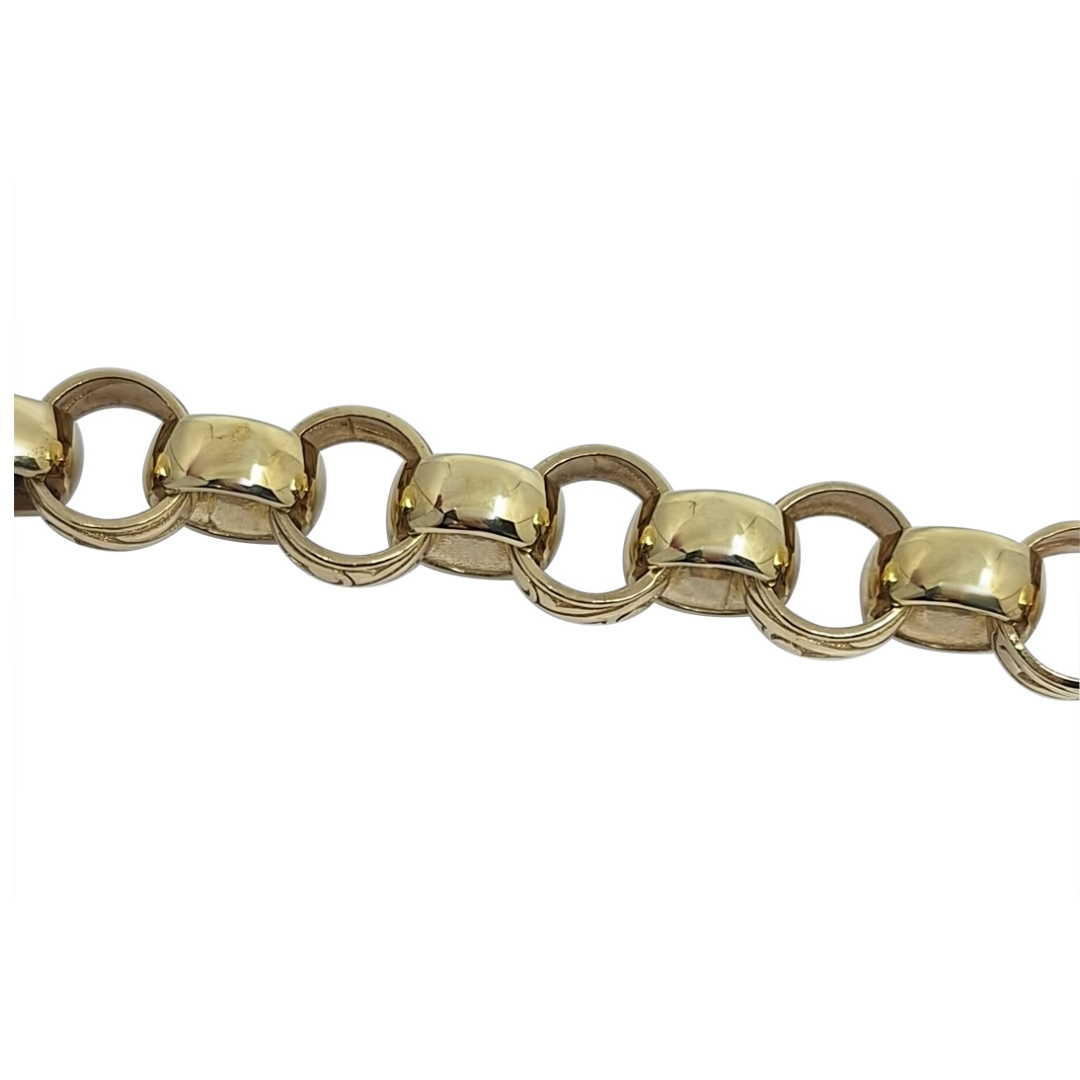 9ct Yellow Gold Pattern & Plain Belcher Bracelet 9"