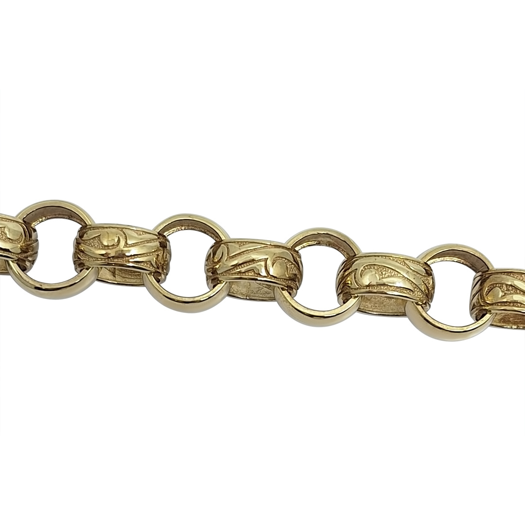 9ct Yellow Gold Pattern & Plain Belcher Bracelet 9"