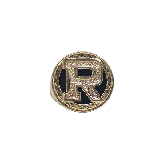 9ct Yellow Gold Onyx Initial R Ring