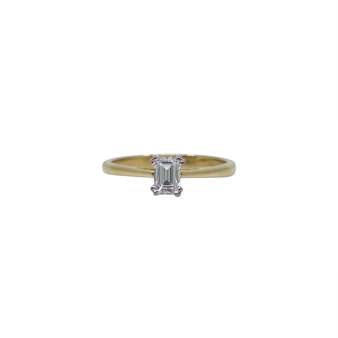 18ct Yellow Gold Emerald Cut Diamond Solitaire Ring 0.44ct