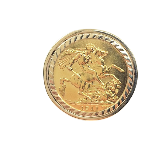 9ct/22ct Yellow Gold Full Sovereign Ring 1911