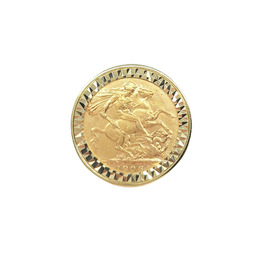 9ct/22ct Yellow Gold Full Sovereign Ring 1906