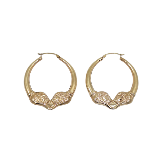 9ct Yellow Gold Lion Head Creole Earrings
