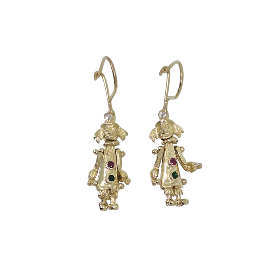 9ct Yellow Gold Clown CZ Drop Earrings