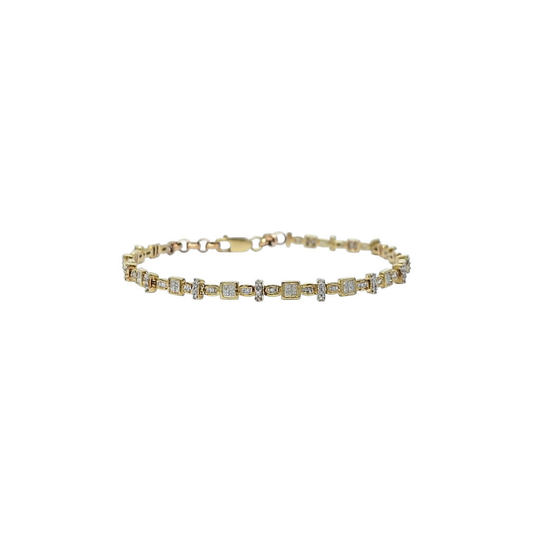9ct Yellow Gold Fancy Diamond Bracelet 9"
