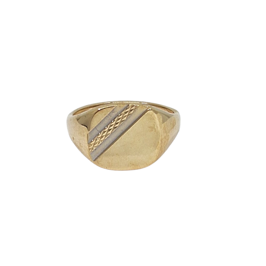 9ct Yellow Gold Part Engraved Signet Ring