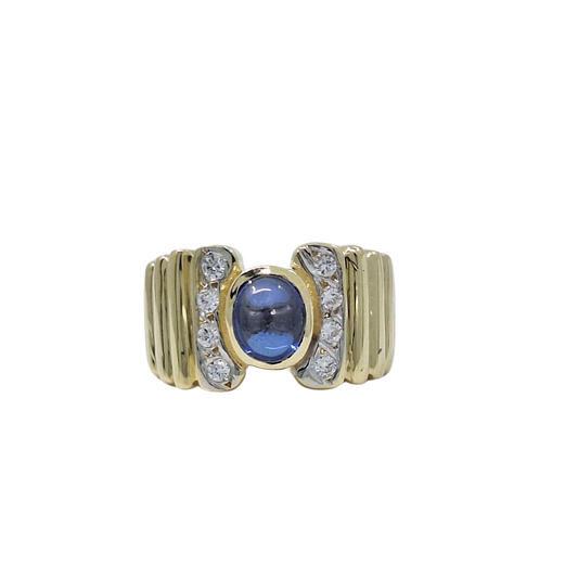 14ct Yellow Gold Blue Stone & CZ Ring