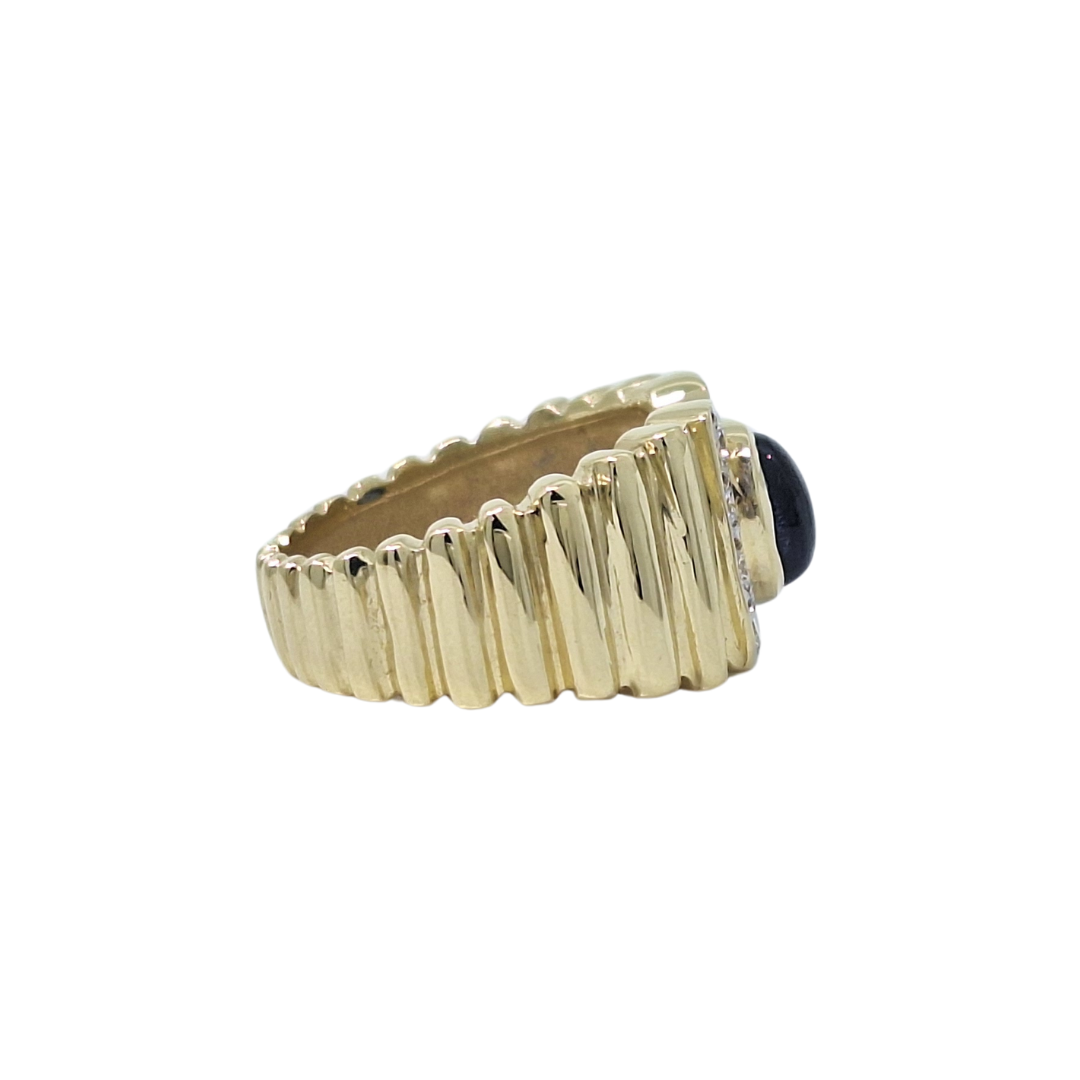 14ct Yellow Gold Blue Stone & CZ Ring